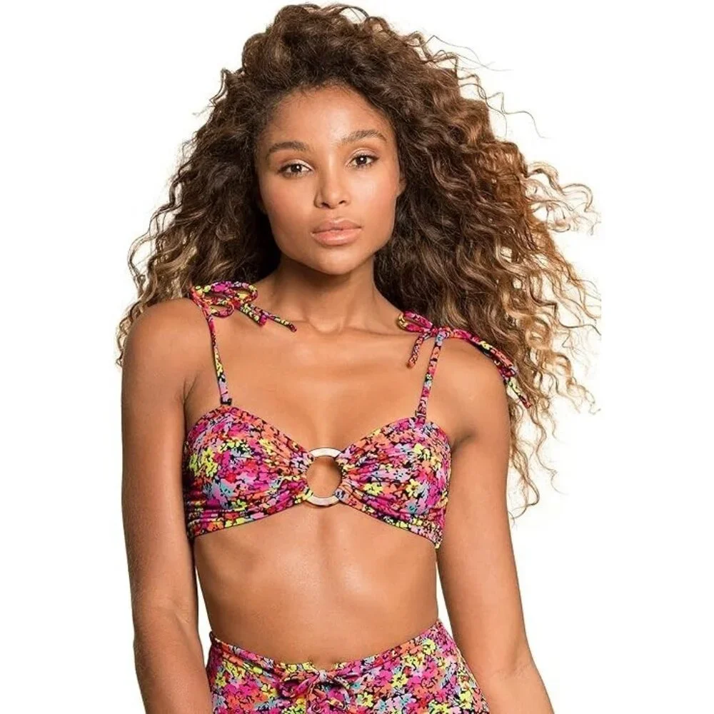 Maaji Ring Bandeau Reversible Bikini Top Floral Black M NWT